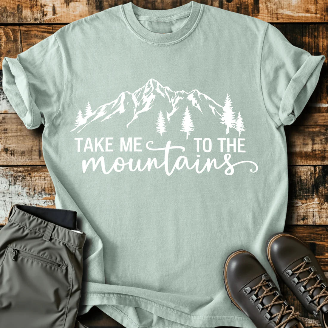 Take Me To The Mountains Script T-Shirt